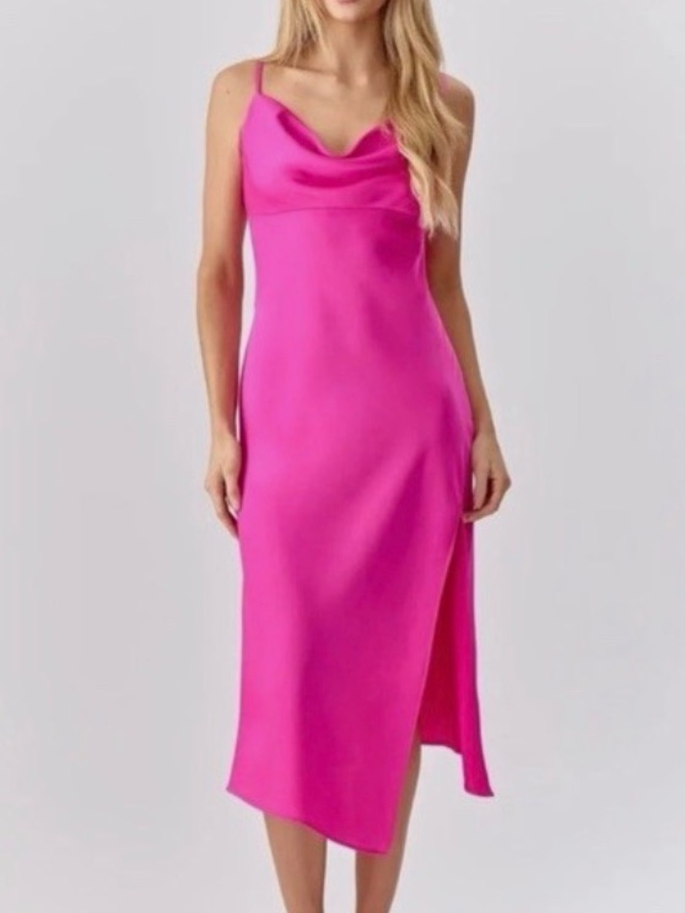 Fuchsia Pink Adelyn Rae Cowl Neck Dress